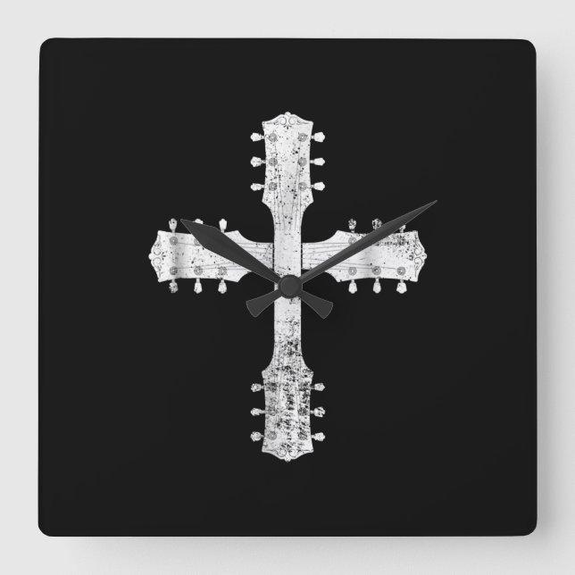christian worship team guitar cross square wall clock (Front)