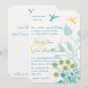 Christian Yellow & Teal Invitation Hummingbirds