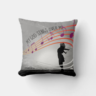 Christian Zeph 3:17 MY GOD SINGS OVER ME Grey Cushion
