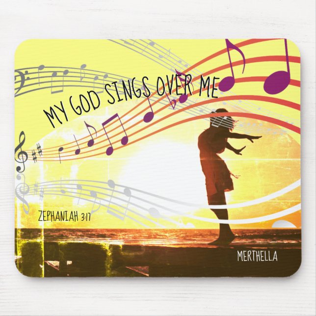 Christian Zeph 3:17 MY GOD SINGS OVER ME Yellow Mouse Mat (Front)
