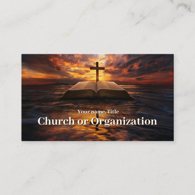 Christianity-Religious Cross and Bible In Sunset Business Card (Front)