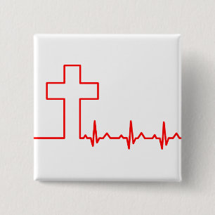 Christians Cross Heartbeat Life EKG ECG 15 Cm Square Badge
