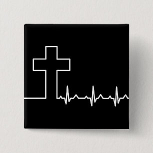 Christians Cross Heartbeat Life EKG ECG 15 Cm Square Badge