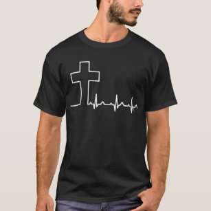 Christians Cross Heartbeat Life EKG ECG T-Shirt