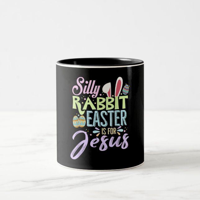 Christians Cute Bunny Silly Rabbit Easter Two-Tone Coffee Mug (Center)