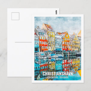 Christianshavn Kobenhavn Travel Place Watercolor Postcard