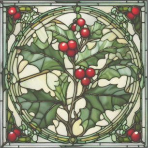 Christimas Stained Glass: Yule Holly Vinyl Sticker