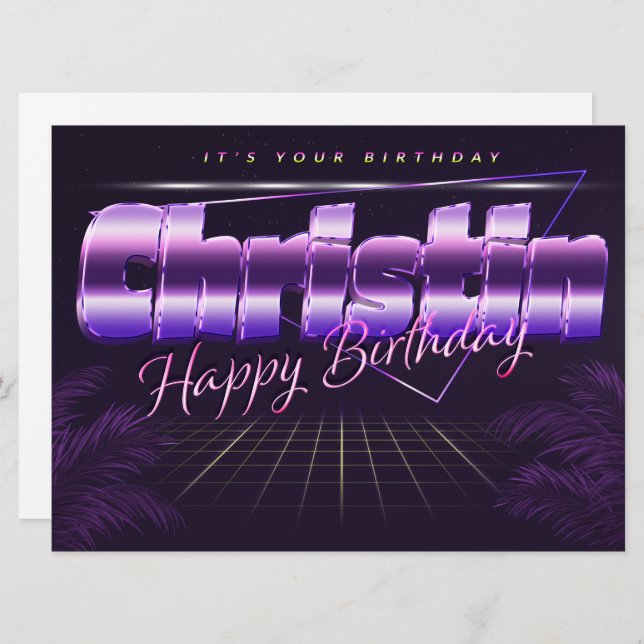 Christin Name First name pura retro card Birthday (Front/Back)