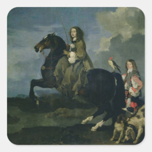 Christina of Sweden (1626-89) on Horseback, 1653 ( Square Sticker