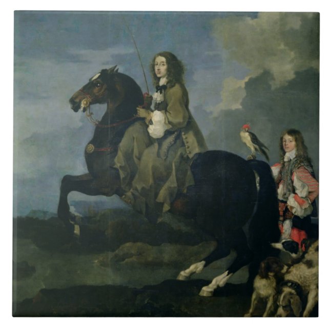 Christina of Sweden (1626-89) on Horseback, 1653 ( Tile (Front)