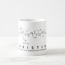 Mug featuring the name Christina spelled out in the single letter amino acid code