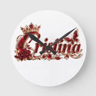 Christina Ruby Crystal Luxury Name Round Clock