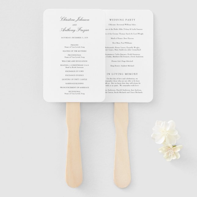 Christine Traditional Elegant Wedding Program Hand Fan (Front and Back)