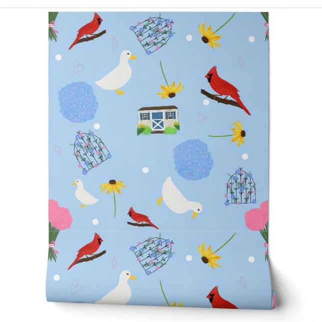 Christine's Garden Cottagecore blue Wallpaper (Unrolling)