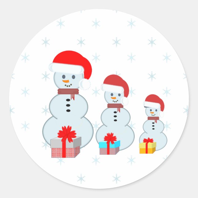 Christman snowmen and snowflakes classic round sticker (Front)