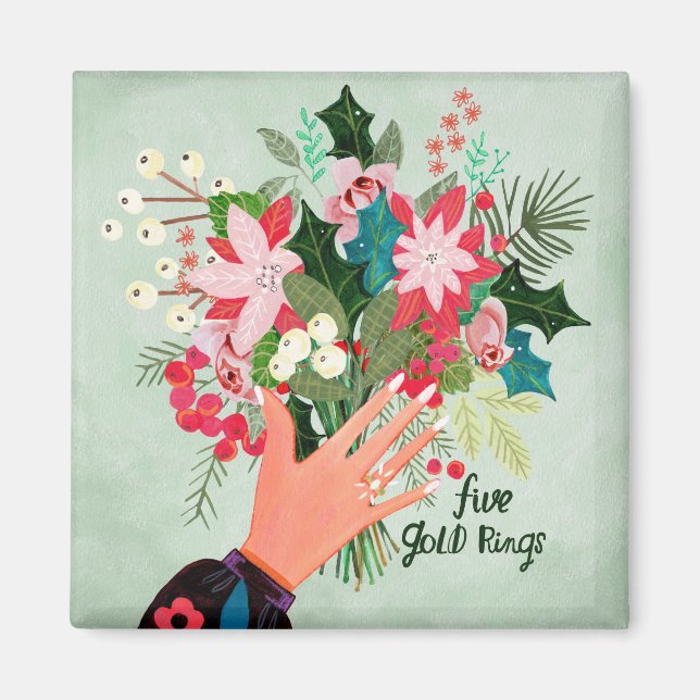 Christmas 12 days of Christmas Five Gold Rings Magnet (Front)