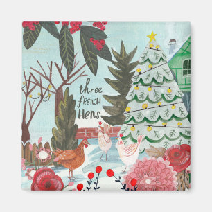 Christmas 12 days of Christmas Three French Hens Magnet