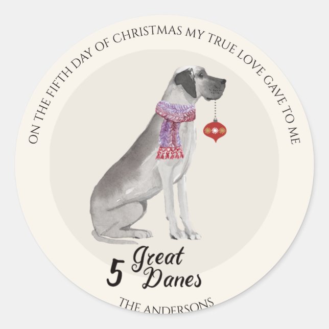 Christmas 12 Dogs of Christmas 12 Days Fifth Day Classic Round Sticker (Front)