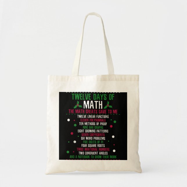 Christmas 12days of Math  Tote Bag (Front)