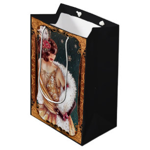 Christmas 1920s Flapper Girl in Glittery Dress Medium Gift Bag