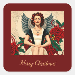 Christmas 1940's Angel Square Sticker