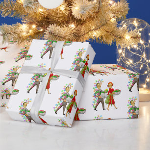 Christmas 1950 Couple Celebration Wrapping Paper