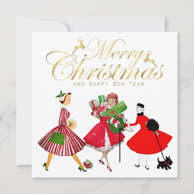 Christmas 1950 Vintage Ladies    Card (Front)