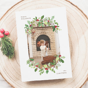 Christmas 1 Photo Arch & Elegant Winter Botanicals Holiday Card