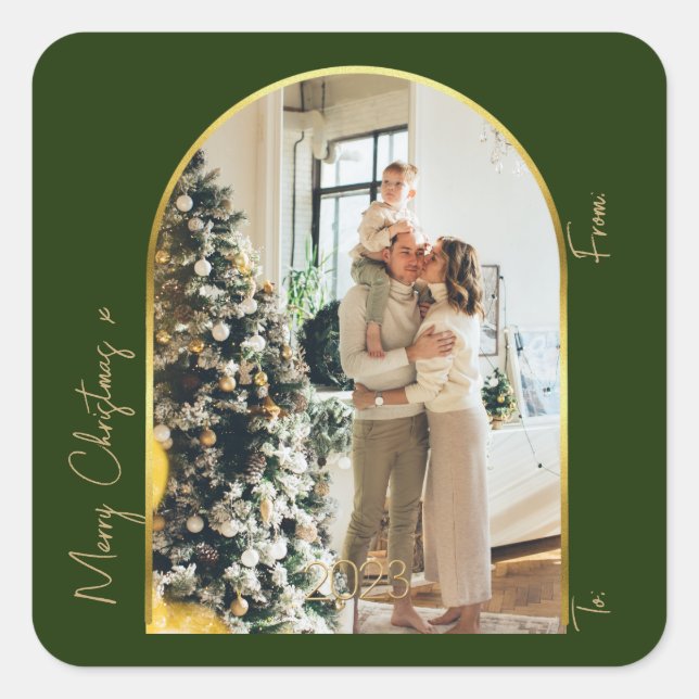 Christmas 1 Photo Arch Family Merry Christmas  Square Sticker (Front)