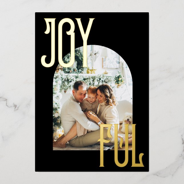 Christmas 1 photo arch gold foil holiday card (Front)