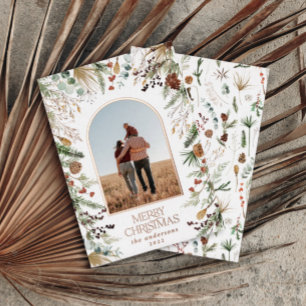 Christmas 1 photo arch watercolor botanical floral foil holiday card