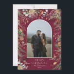 Christmas 1 photo arch watercolor botanical floral holiday card<br><div class="desc">Mery Christmas modern elegant watercolor dried botanical floral muted colours holiday arch 1 photo Christmas card. burgundy backer</div>