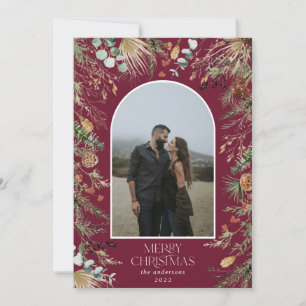 Christmas 1 photo arch watercolor botanical floral holiday card