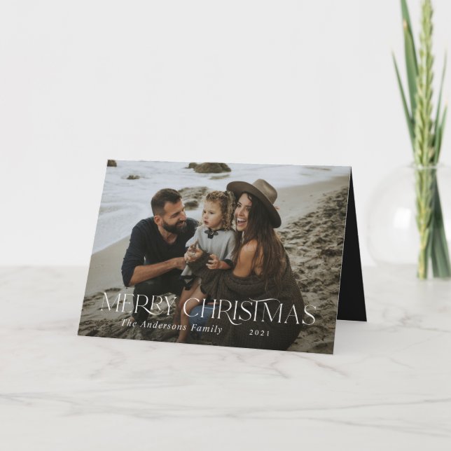 Christmas 1 photo botanical floral folded holiday card (Front)