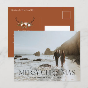 Christmas 1 photo botanical floral folded holiday postcard