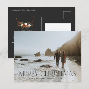 Christmas 1 photo botanical floral stag postcard
