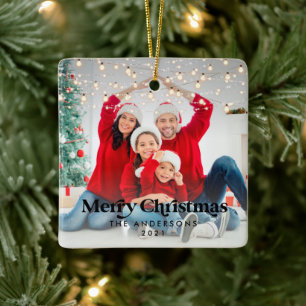 Christmas 1 photo twinkle light modern ceramic ornament