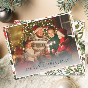 Christmas 1 Photo Watercolor Berries Floral Card