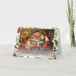 Christmas 1 Photo Watercolor Berries Floral Family Card