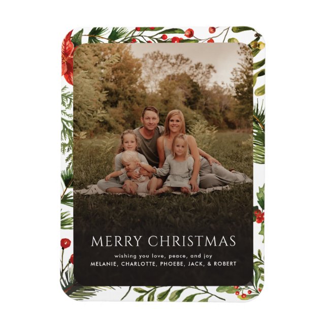 Christmas 1 Photo Watercolor Botanical Berries Magnet (Vertical)