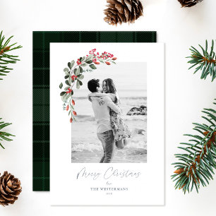 Christmas 1 photo watercolor botanical floral holiday card
