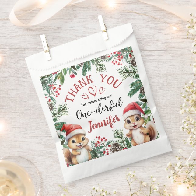 Christmas 1st Birthday  Cute Squirrel Winter  Favour Bags (Clipped)
