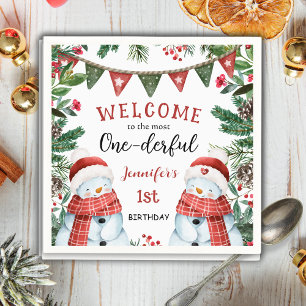 Christmas 1st Birthday Cute Winter Woodland Napkin