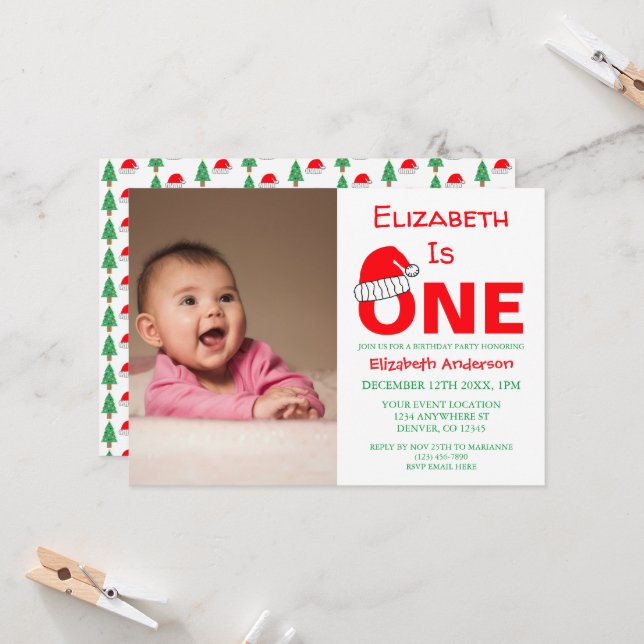 Christmas 1st Birthday Invitation (Front/Back In Situ)