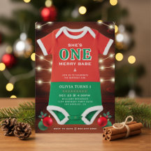 Christmas 1st Birthday Party Bodysuit Rustic Wood