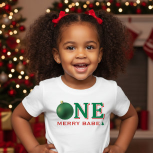 Christmas 1st Birthday Party Festive Red & Green Baby T-Shirt