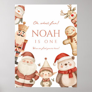 Christmas 1st Birthday Poster Sign for Boys Winter