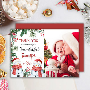 Christmas 1st Birthday Snowman Thank You Card