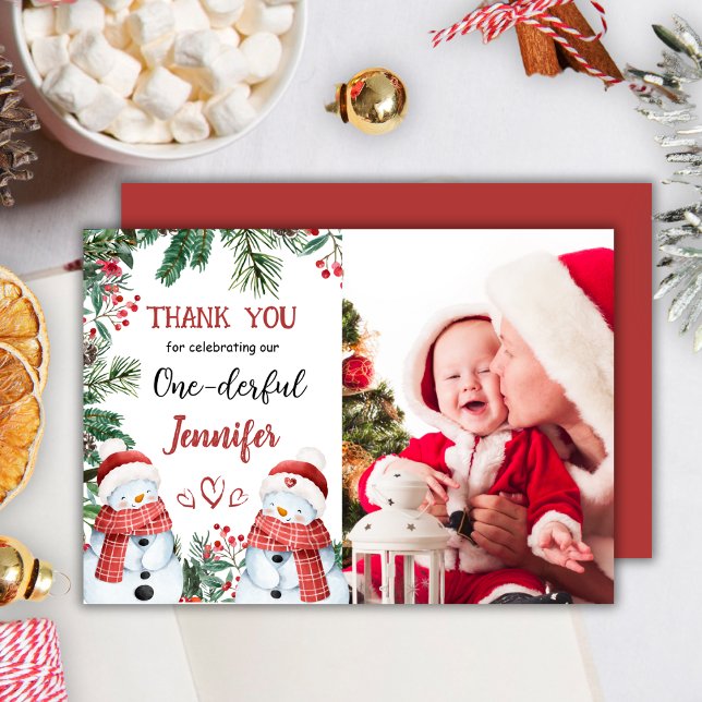 Christmas 1st Birthday Snowman Thank You Card (Creator Uploaded)