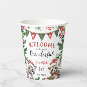 Christmas 1st Birthday Winter Woodland Paper Cups